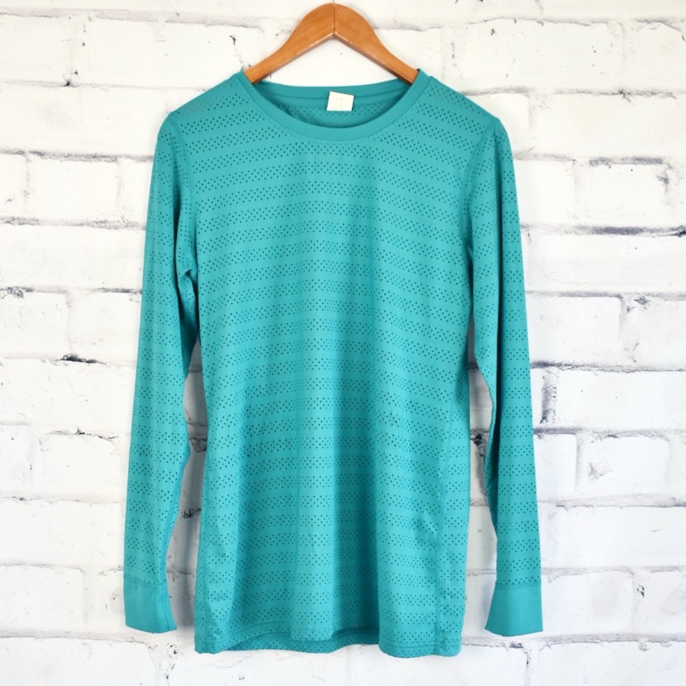 Teal Zyia Active Womens Chill Long Performance Long Sleeve Top Perforated L